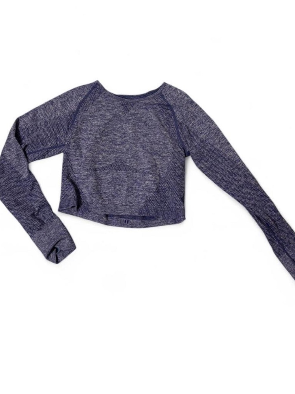 Cropped Long-Sleeve Heathered Athletic Top - Navy